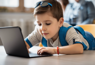 Un enfant utilisant trop un écran d'ordinateur
