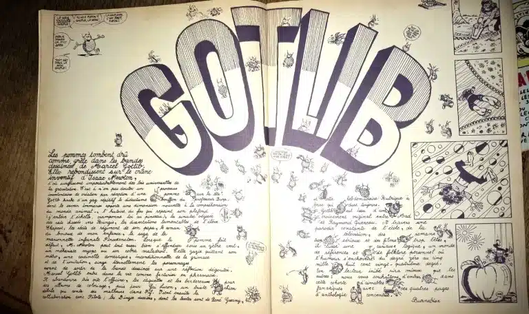 Double page du magazine Actuel No2 consacrée à Gotlib et à la bande dessinée expérimentale