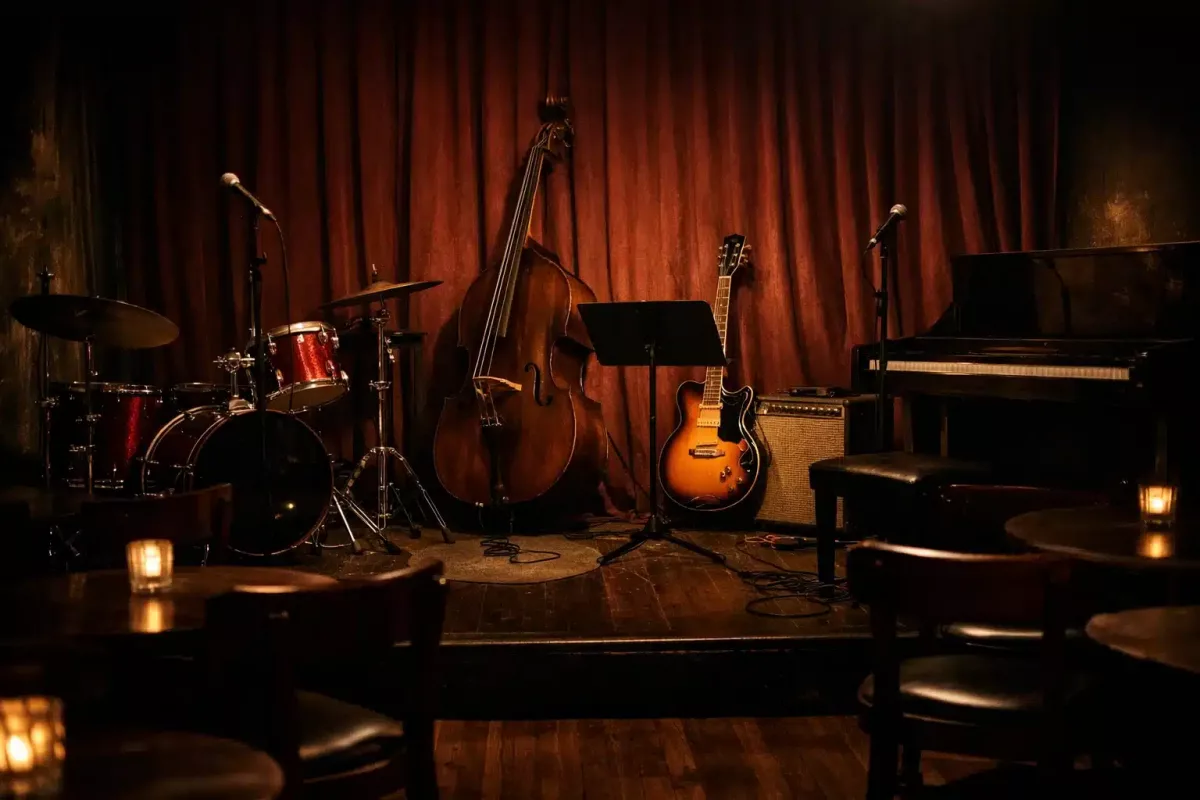 La scène d'un club de jazz sans artistes à cause de la baisse des aides du Fonpeps