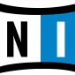 Logo de Native Instruments avec les lettres NI en noir et blanc sur fond noir