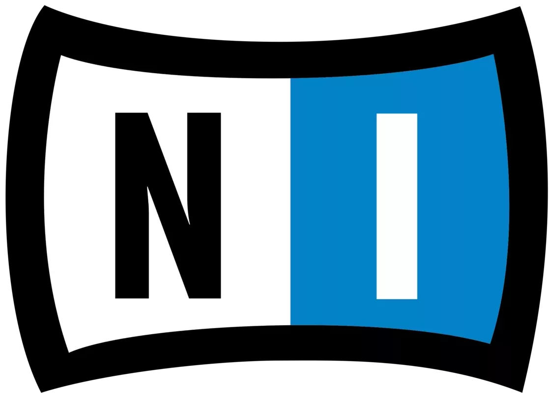 Logo de Native Instruments avec les lettres NI en noir et blanc sur fond noir