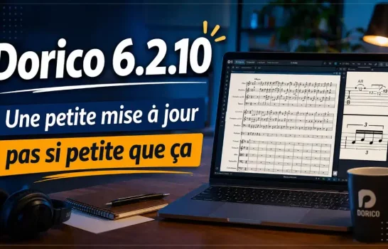 Capture de Dorico 6.2.10 montrant les nouveautés de mise en page, de tablature et de gravure musicale