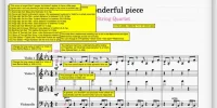 Capture d’écran de MuseScore avec le plugin MN Better Notation analysant une partition de quatuor à cordes et signalant des erreurs de notation et de mise en page