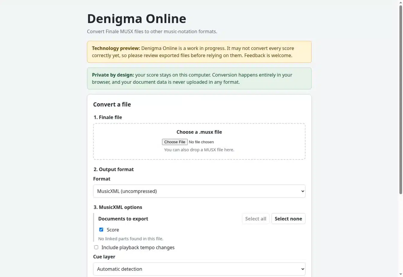 Denigma : convertir un fichier Finale en MusicXML sans Finale
